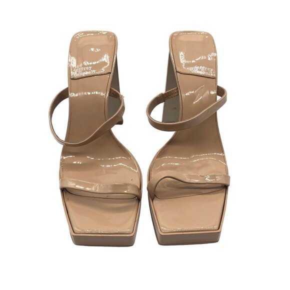 Jeffrey Campbell Hustler Patent Leather Beige Square Toe Block Heel Sandals 10 - Picture 2 of 7
